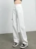 Dżinsowe dżinsy solidne kobiety luźne szerokie nogi w stylu japoński harajuku prosty Y2K Kostka Kieszonkowa Retro High talia Elegancka słodka słodka