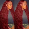 Synthetische pruiken 13x6 13x4 HD Deep Wave Lace frontale pruik gekleurde Bury Front Braziliaans rood 99J krullend menselijk haar 231007