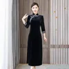 Robes décontractées 2023 Mode Qipao Style Robe Femme Automne Polyvalent Stand Up Collier 3/4 Manches Ample Fit Loisirs Mariage Robes