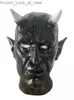 Maski imprezowe pełne twarz lateks halloween przerażający maska ​​diabła nawiedzona dom Secret Room Dress Up Horn Horror Halloween Maski Cosplay Q231009