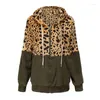 Women's Hoodies Leopard Print Zip-up Plush Coat Ladies' Cardigan Hooded Sweatshirt Color Block Office Female Autumn Wint