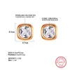 Stud Earrings Simple Trendy Square Gold Color Real 925 Sterling Silver Jewelry White Zircon For Women Wedding