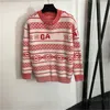 Tasarımcı Sweater Kadın Jumper Knited Ezrak Kadın Mektup Damalı Çizgili Desen Moda Yuvarlak Boyun Uzun Knit Örgü Süvari Kadın Giysileri Kırmızı
