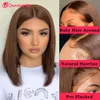 Synthetic Wigs Chocolate Brown 13x4 Transparent Lace Frontal Wig 13x5x2 T Brazilian Hair For Women Pre Plucked Short Bob 231006