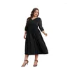 Abiti casual Taglie forti Abbigliamento donna Primavera Estate Moda Elegante scollo a V nero Manica a tre quarti Temperamento Gonna longuette Abito da festa