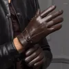 Fingerless Handskar Male Spring Winter Real Leather Short Thick Black Brown Touched Screen Glove Man Gym Luvas Car Driving Mittens 1295p