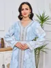 Ethnic Clothing Ramadan Saudiarabien V-Neck Style Dress Mellanöstern Dubai Muslim Fashion Jacquard Diamond Silver Lace Islamic Robe