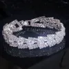 Charm Bracelets Luxury Shiny Full Crystal Rhinestone Bracelet For Women Silver Colour Bridal Wedding & Bangles Hand Jewelry Gifts