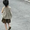 Kleidungssets Kinder Zweiteilige Tops O-Ausschnitt Kragen Ärmellos A-Linie Kürbisform Pullover Kinder Shorts über dem Knie Länge Solide Mädchen