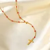 Hänghalsband ytrkiasy rostfritt stål emaljskors halsband 3 färg länk kabel kedjor krage för kvinnor smycken gåvor 15,7 tum lång