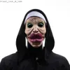Party Masks Funny Sexy Big Lips Nun Mask Cosplay Full Head Masks With Headscarf Halloween Carnival Party Costume Props Q231007