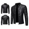 Vêtements de moto hommes Slim PU vestes en cuir automne hiver vêtements d'extérieur chauds fermeture à glissière col montant Faux noir Biker manteau