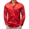 Männer Casual Hemden Luxus Für Männer Seide Satin Rot Plaid Langarm Slim Fit Männliche Blusen Trun Unten Kragen Tops atmungsaktive Kleidung