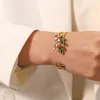 Bangle Trendy Leaf Green White Crystal Bracelets For Women Personality Open Gold Color Jewelry