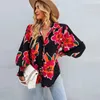 Blouses pour femmes Mode Femmes Manches longues Col rabattu Chemise boutonnée Printemps Lâche Imprimé floral Streetwear Beachwear Chemises à fleurs