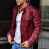 Men's Jackets Autumn And Winter Stand Collar Leather Jacket Zip Faux Long Sleeve Hiking Coat Men Anorak