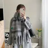 Scarves Winter Striped Imitation Cashmere Thick Scarf with Contrast Color Womens Warm Long Fringed Shawl Dualuse Foulard 231007