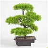 Decorative Flowers Wreaths Pine Potted Artificial Bonsai Home Fake Accessories Living Room Decoration Plant Plastic Office Desk 22Cm P Dhboc