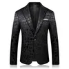 Terno de casamento masculino com padrão de crocodilo, jaqueta preta, slim fit, trajes estilosos, roupa de palco para cantor, blazers masculinos, designs 9006 s286s