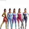 Active Set Seamless Gradient Yoga Set Sports Fitness High midja Höftlyftande byxor Långärmade kostymer Träning Gym Leggings Set för WomenL2310