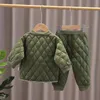 Ensembles de vêtements Manteau chaud mignon infantile né bébé filles solide coton rembourré vêtements pantalons longs 2pc ensemble tenue coton garçons survêtement 231007