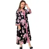 Ethnic Clothing Mother Daughter Family Matching Clothes Elegant Black Floral Maxi Dress Middle East Muslim Parent-Child Outfits 2023 Eid