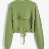 Kvinnors tröjor Backless O-hals virkning Kintad tröja Kvinnor Green Y2K Top E-Girl Pullover Spring Autumn Winter Jumper Sueter