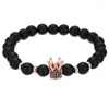 Strand Natural Blcak Matte Onyx Bead 24K Real Gold Multi-color CZ Corona Placcatura Bracciale con ciondoli per delicato unisex donna uomo regalo