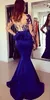 Evening Dresses Royal Blue Prom Party Gown Formal Plus Size Mermaid Zipper Lace Up New Custom Satin Scoop Long Sleeve Sequins Applique