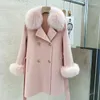 Wełna damska 2023 dwustronna wełniana futrzana kołnierzyka kobiety Trench Płaszcze Fashion Cashmere Coat