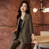 Pantalon deux pièces pour femmes, veste de costume marron, mode printemps, tempérament de Style coréen, vêtements d'affaires, salopette décontractée