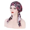 Ethnic Clothing Stylish Women Pre-Tied Turban Chemo Cap Muslim Print Cancer Hijab Inner Hat Beanie Bonnet Long Tail Bandana Headscarf Wrap