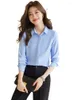 Kvinnors blusar Fashion Styles Elegant Blue White Shirts For Women Business Work Wear Long Sleeve Ol Office Ladies Blouse Tops Clothes