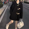 Kvinnors ullblandning Girlish Loose Horn-knapp Wool Blend Coat Japanese Style Single Breasted Turn-Down Collar Coat Långärmad Preppy Style Outwear 231007