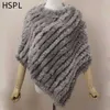 Women's Fur Faux Fur HSPL Fur Poncho 2022 Autumn Real Rabbit Hot Sale Triangle Knitted Women Pullover Lady Pashmina Wrap poncho pele de coelhoL231007