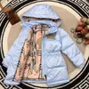 baby lange donsjas elastische taille ontwerp blauw kind winterkleding maat 2-14 cm geruite voering capuchon overjas voor meisje okt05