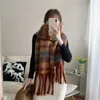Scarves Winter Striped Imitation Cashmere Thick Scarf with Contrast Color Womens Warm Long Fringed Shawl Dualuse Foulard 231007