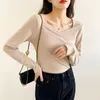 Pulls pour femmes Automne Hiver Épais Chaud T-shirt T-shirt Harajuku Velours À Manches Longues T-shirt Solide Pour Femmes Coréen Casual Slim Y2k Blanc