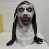 Party Masks Full Head Realistic Evil Nun Mask with Headscarf Scary Nun Mask med Bloody Mouth Halloween Cosplay Party Horror Movie Mask Q231009