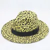 Faux wol luipaard Fedora hoeden voor vrouwen feestfestival mode vilt jazzhoed brede riem panama goth top vintage bruiloft hat221m