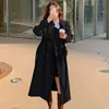 Женский полушерстяной весенний женский длинный плащ, модная корейская уличная одежда, свободный плащ, повседневная элегантная черная женская ветровка цвета хаки 231007
