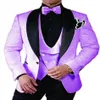 Arrivée Groomsmen Lilas et Noir Groom Tuxedos Châle Revers Hommes Costumes De Mariage Homme Veste Gilet Pantalon Cravate Z187 Hommes Blaz268m