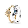 Cluster Rings 2023 925 Silver Ring Celestial Sun & Moon Set S925 DIY Women Original Fine Jewelry
