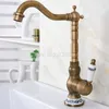 Kitchen Faucets Single Hole Deck Mounted Vessel Sink Mixer Tapsv Antique Brass Swivel Spout Bathroom Faucet Washbasin Wnf610