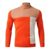 Herrtröjor vinter turtleneck orange färgblock smal stickade tröjor män fast färg casual manlig höststickning