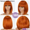 Perruques synthétiques 99J colorées courtes 180D cheveux humains brésiliens droits Bob avec frange Remy pleine machine faite pour les femmes Hightlight bordeaux 231006