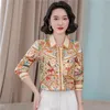 Vintage tryckt siden Satin White Shirts Autumn Winter Women Designer Classic Lapel Casual Button Up Bluses 2023 Office Ladies Long Sleeve Graphic Shirt Runway Tops