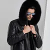 Men's Fur 2023 Winter Collar High Quality Long Leather Jacket Thicken Warm Hooded Parker Liner Coat Male Brand Clothing