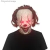 Themakostuum Cosplay Halloween Masker Hoofddeksel Enge Clown Volledig gezicht Latex Lichtgevende Horror Maskerade Kom Feest Festival Prop DecoratieL231008