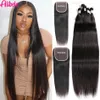 Synthetic Wigs Alibele 5x5 HD Lace Closure With Bundles Peruvian Straight 1030 Inch Long Human Hair Weave 4x4Lace 231007